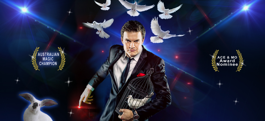 Jonas Jost smiles as doves fly behind him.